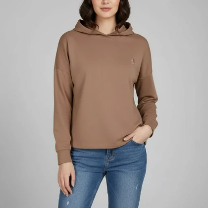 هودی زنانه ساده پنبه‌ای نسکافه‌ای کد 7566