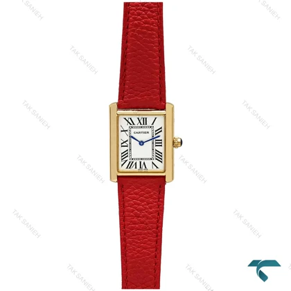 ساعت مچی کارتیه Tank زنانه طلایی بند چرم قرمز Cartier-7221-L