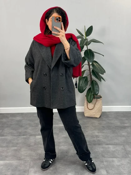 پالتو فوتر دکمه مشکی