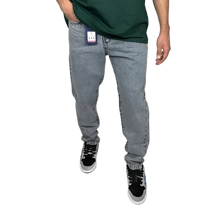 شلوار جین مردانه مدل مام فیت طوسی سنگ شور