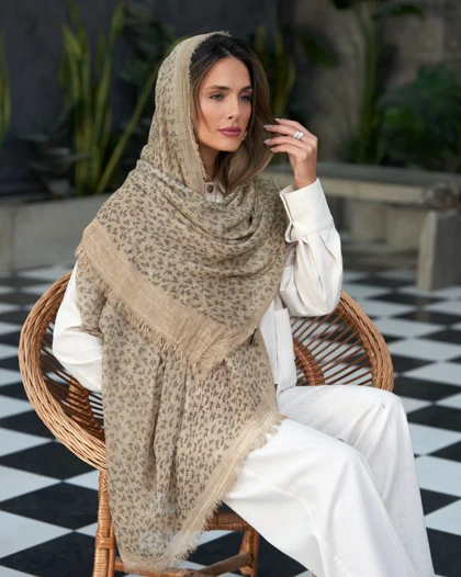 شال نخی طرحدار گندمی 20594