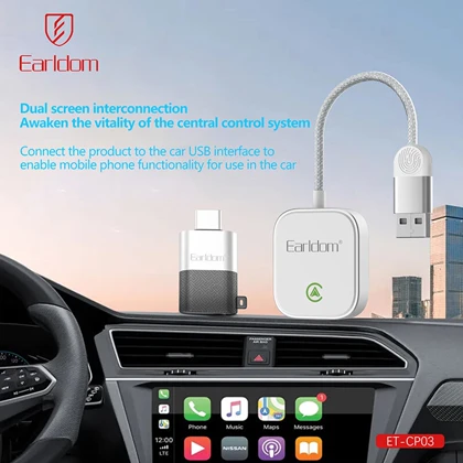 دانگل وایرلس اپل CarPlay و Android Auto یواس‌بی ارلدام CP03 با دانگل تایپ‌سی