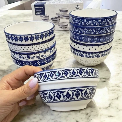 پیاله‌های آبی ده عددی دنی هوم مدل گل آبی میکس / BA61