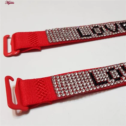 بند سوتین Love Secret قرمز مدل نگین چسبی براق بست فلزی