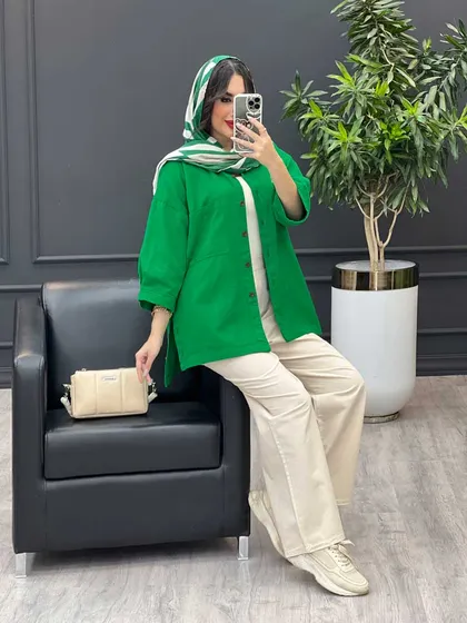 مانتو دو جیب بغل سه دکمه