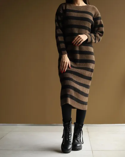 پیراهن بافت راه‌راه beige
