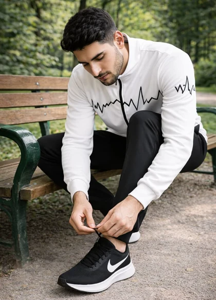 پکیج ست سویشرت شلوار مردانه سفید مدل EKO + کفش ورزشی مردانه Nike مدل Tigo زیره سفید