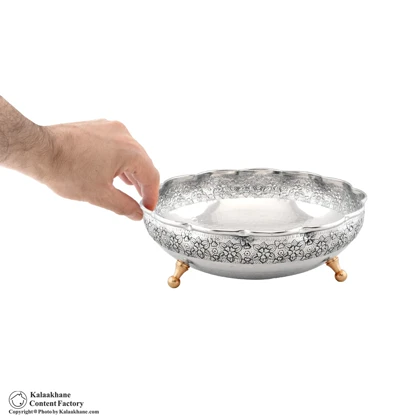 آجیل خوری سه پایه مس دیبا رنگ کروم کد 1060