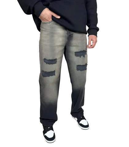 شلوار جین مردانه نیم بگ (Semi-Baggy) زاپ‌دار - رنگ دودی و خاص - فیت راحت