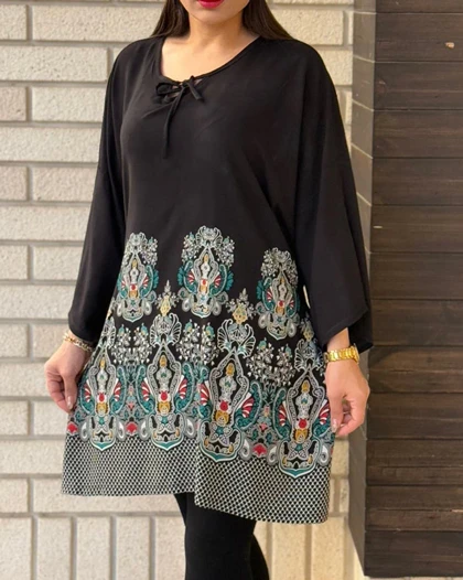 تونیک بیگ سایز حاشیه‌دار طرح اندونزی 6882