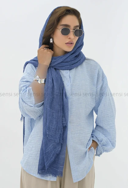 شومیز لینن یقه گردجلو بسته
