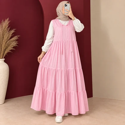 سارافون بلند زنانه نخ لینن چین‌دار کد 6070