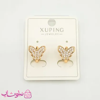 گوشواره حلقه‌ای ژوپینگ نگین‌دار مدل پروانه