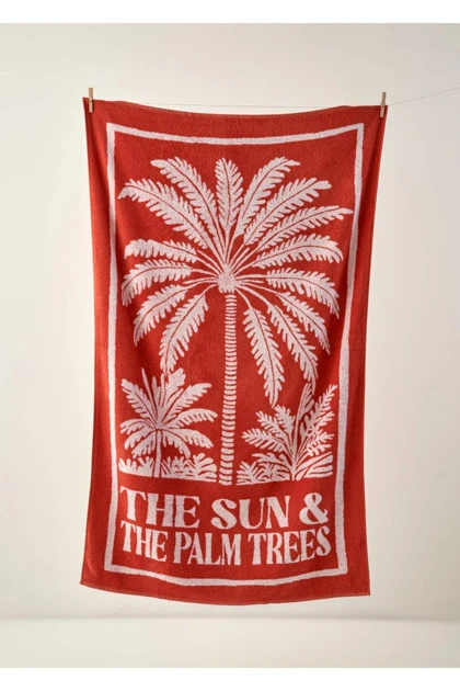 حوله ساحلی Bella Maison مدل The Sun The Palm پنبه‌ای - آجری