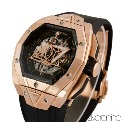 ساعت هابلوت مردانه کهکشانی چند ضلعی رزگلد مشکی 105365