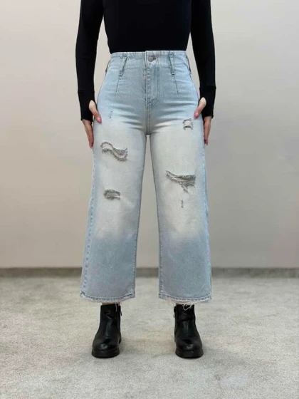 شلوار جین وایدلگ یخی زاپ‌دار8186