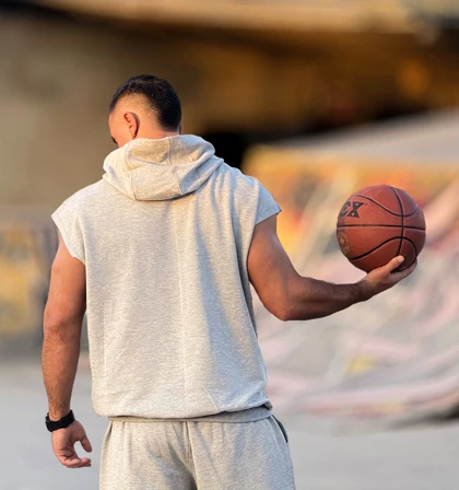 ست وست کلاهدار و شلوارک NIKE طوسی ملانژ