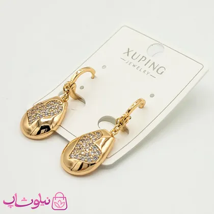 گوشواره آویز ژوپینگ مدل اشک با نگین قلب