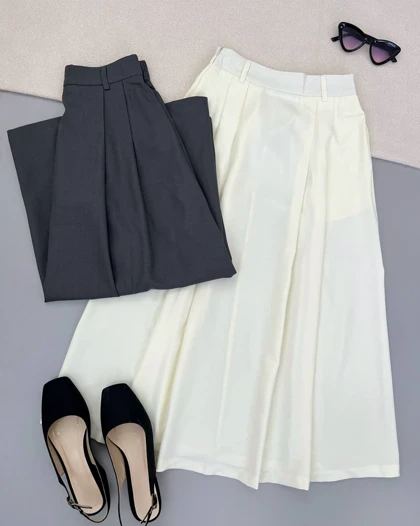 دامن کرپ جلو پیلی سه رنگ کد 4953