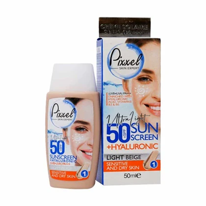 کرم ضد آفتاب SPF50 پوست خشک و حساس پیکسل رنگ لایت بژ 50 میل