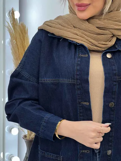 مانتو جین برش‌دار دو جیب