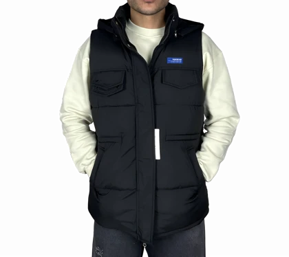 جلیقه پافر (بادی) کلاهدار مردانه - مشکی - مدل جیب‌دار تاکتیکال