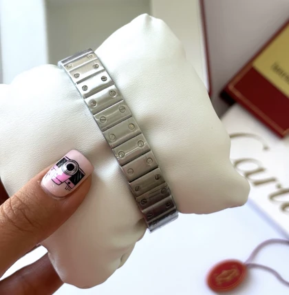 ساعت کارتیر سانتوس فلزی زنانه نقره ای صفحه سفید Cartier Santos metal