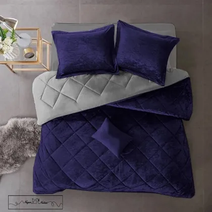 روتختی مینیمال مخمل طرح لوزی سرمه ای 100080