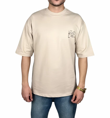 تیشرت آستین کوتاه مردانه کرمی طرح دار گرافیکی