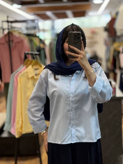 شومیز راه راه نگین‌دار