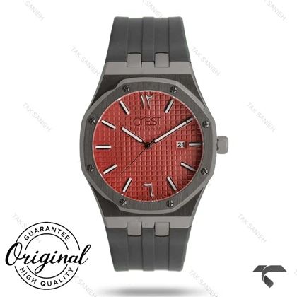 ساعت کرست مردانه 6314-5 صفحه قرمز بند مشکی Crest-10980-G