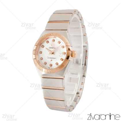 ساعت امگا کانسلیشن زنانه دورنگ رزگلد ایندکس نگین‌دار 104204