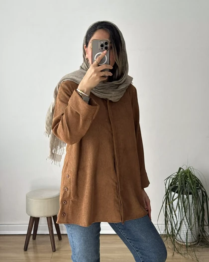 مانتو بغل دگمه مخمل کبریتی