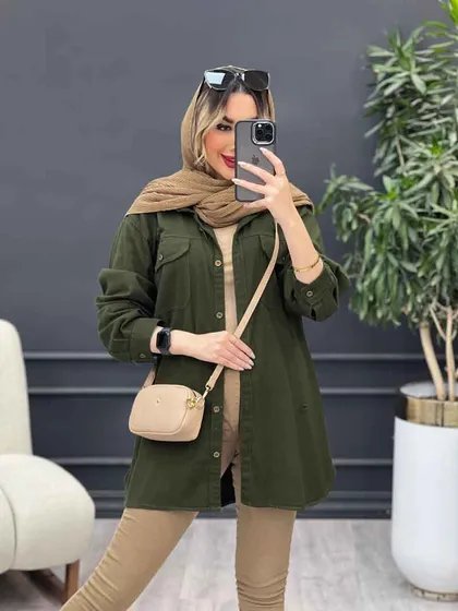مانتو کتان زاپ‌دار دو جیب پاکتی