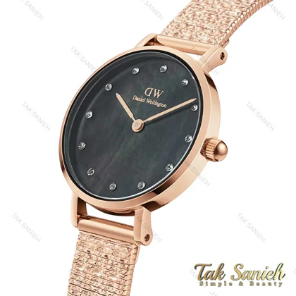 ساعت دنیل ولینگتون رزگلد زنانه صفحه صدف مشکی نگین‌دار DW-4308-28-L