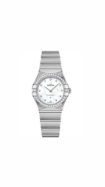 ساعت امگا کانسلیشن زنانه دورنگین فول سیلور ایندکس نگین Omega Constellation silver diamonds