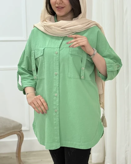 مانتو زنانه لینن جیب‌دار کد 1698