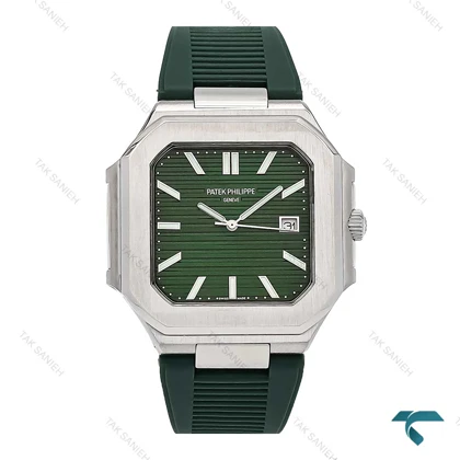 ساعت مچی مردانه پتک فیلیپ Cubitus نقره ای بند رابر سبز Patek-6927-G