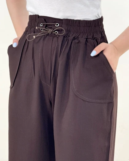 شلوار فول بگ بندی لینن اسلپ