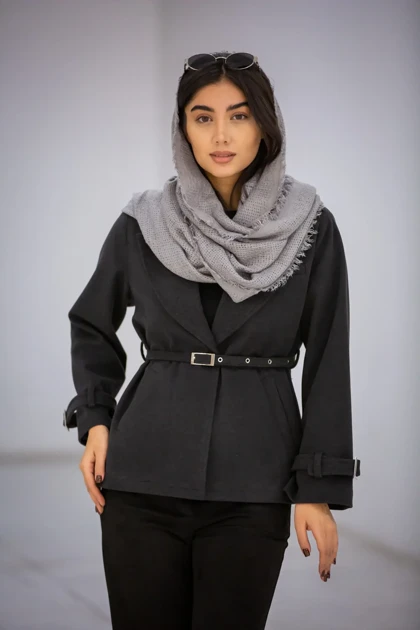 پالتو زنانه لامر تک دکمه کمر پرچ