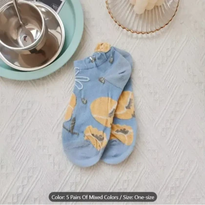 پک 5 جفت جوراب نازک فانتزی گل‌دار زنانه