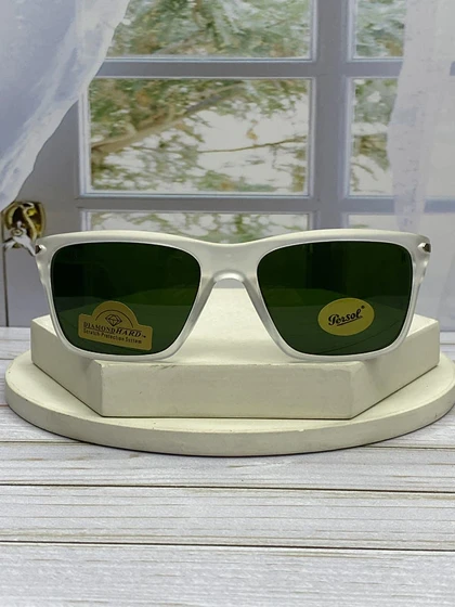 عینک آفتابی پرسول PO9298 فریم سفید عدسی شیشه‌ای سبز UV400 پلاریزه