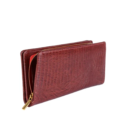 کیف پول چرم زرشکی لیزارد زنانه