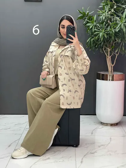 مانتو لینن طرح دار دو جیب پاکتی