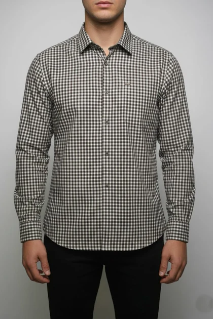 پیراهن مردانه چهارخانه آستین بلند نخ پنبه شیک 414