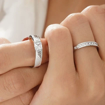 حلقه ست نقره نگین‌دار 2219 – انگشتر ازدواج/نامزدی