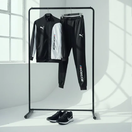 ست سویشرت شلوار مردانه مشکی مدل MotorSport+ کفش ورزشی مردانه Nike مدل Tigo زیره سفید