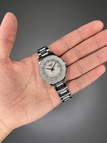 ساعت مچی لونژین دور نگین بند استیل صفحه سفید Longines