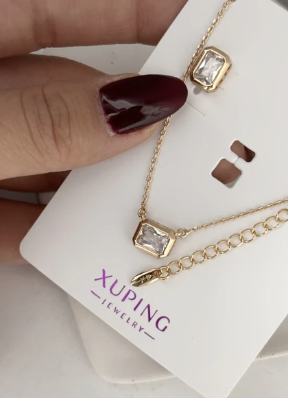 ست گوشواره گردنبند تک نگین ژوپینگ 807
