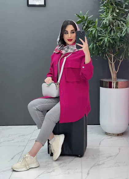 مانتو لینن دکمه فلزی جیب پاکتی